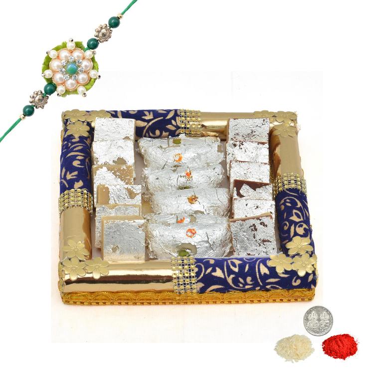 Tray of Barfi and Gujia with Rakhi