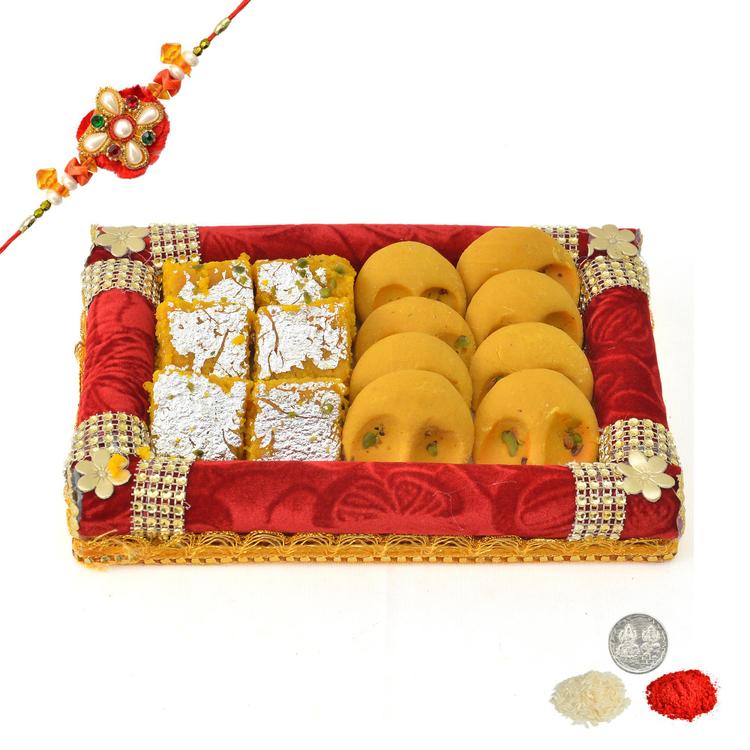 Nagpada and Moti Pak in a Tray with Rakhi