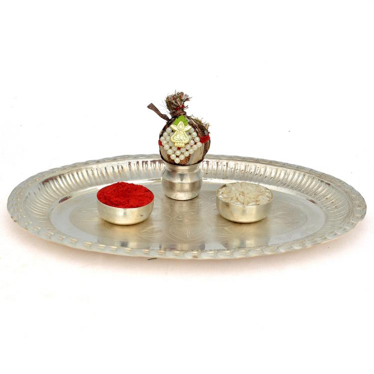 Silver Thali with Roli Chawal