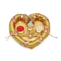 Golden Heart Shape Puja Thali with Rakhi