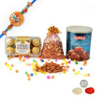 Flavourful Hamper of Goodies with Rakhi