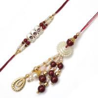 Wonderful Red Golden Beads Bhaiya Bhabhi Set