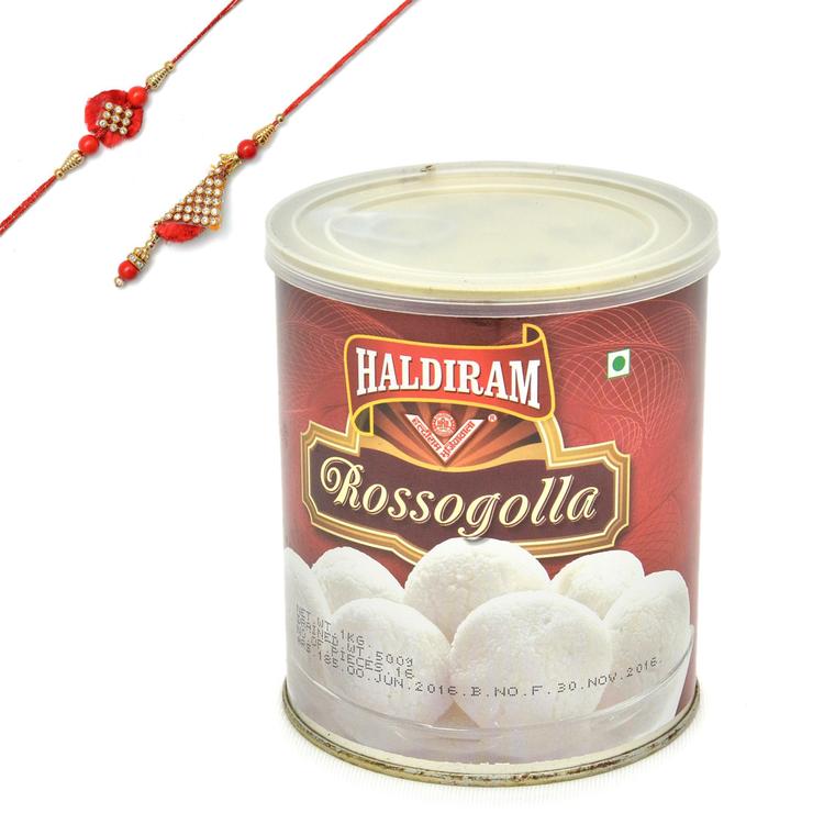 Tasty Tin of Haldiram Rasgulla with Rakhi