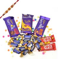 Dairy Milk, Choclairs and Kitkat Combo With Rakhi