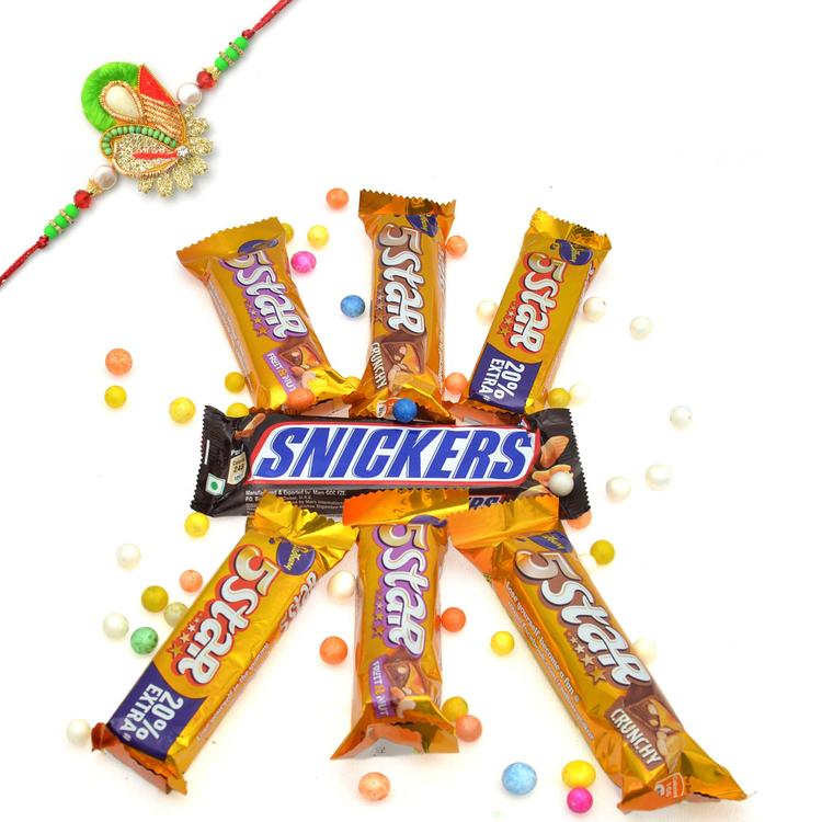 Combo of Snickers and Five Star with Rakhi