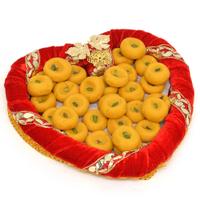 Kesaria Peda In Red Heart Shaped Tray