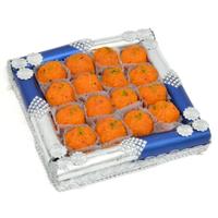 Motichoor Laddoo In Blue Tray