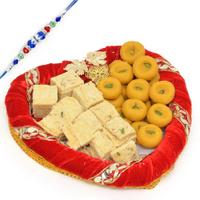 Combo Of Sohan Papdi and Kesaria Peda With Rakhi