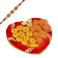 Combo Of Kesaria Peda & Motichoor Laddoo With Rakhi