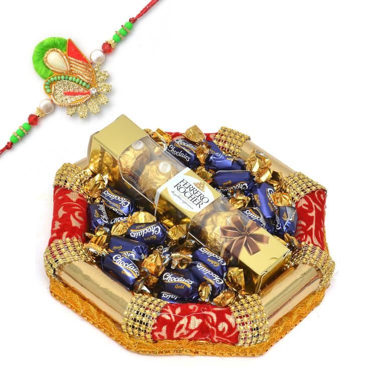 Thali of Ferrero Rocher, Choclairs & Rakhi