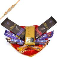 Mixed Delectables in Heart Shaped Tray With Rakhi