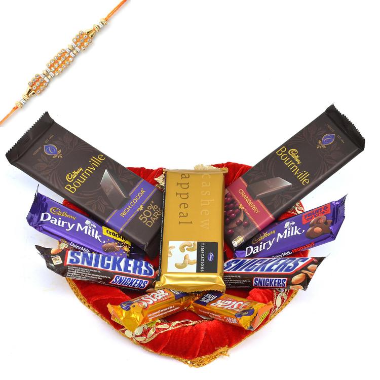 Chocolates in Heart Shaped Tray, Rakhi