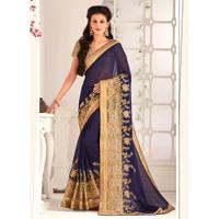 Fine-looking Embroidered Pallu Saree in Navy Blue Color