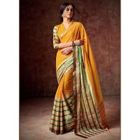 Attractive Looking Cotton Yellow Ethnic Saree Womens
