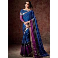 Attractive Looking Cotton Blue Ethnic Saree Womens