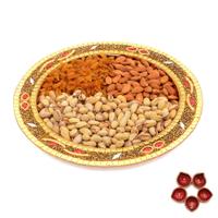 Decorated Thali of Dry Fruits with Diya