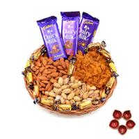 Mixed Chocolates and Dry Fruits Basket with Diya