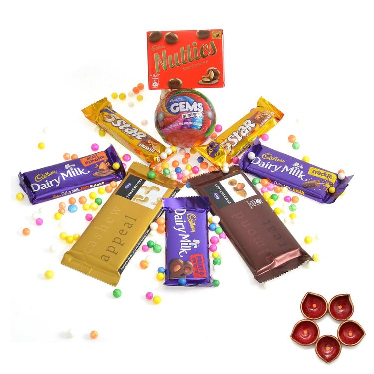 Hamper of Mixed Chocolates with Diya
