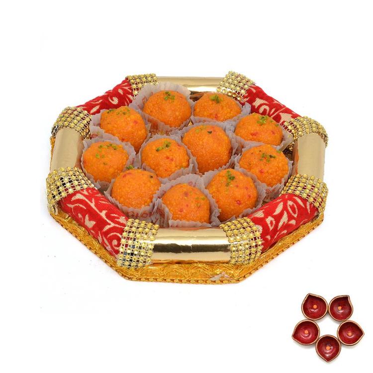 Motichoor in Tray & Diya (Same Day)