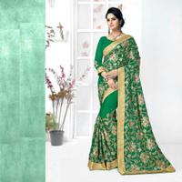 Chrome Green Saree With Pretty Embroidered Pallu