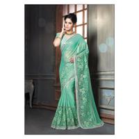 Turquoise Color Saree With Striking Embroidered Pallu