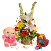 Bouquet with Teddy and Chocolates