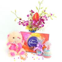 Choco Hamper with Teddy and Orchid
