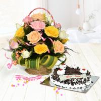 Hamper of Cake & Flowers