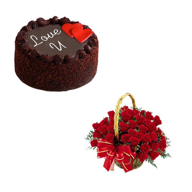 Serenade of Love U Cake and Roses