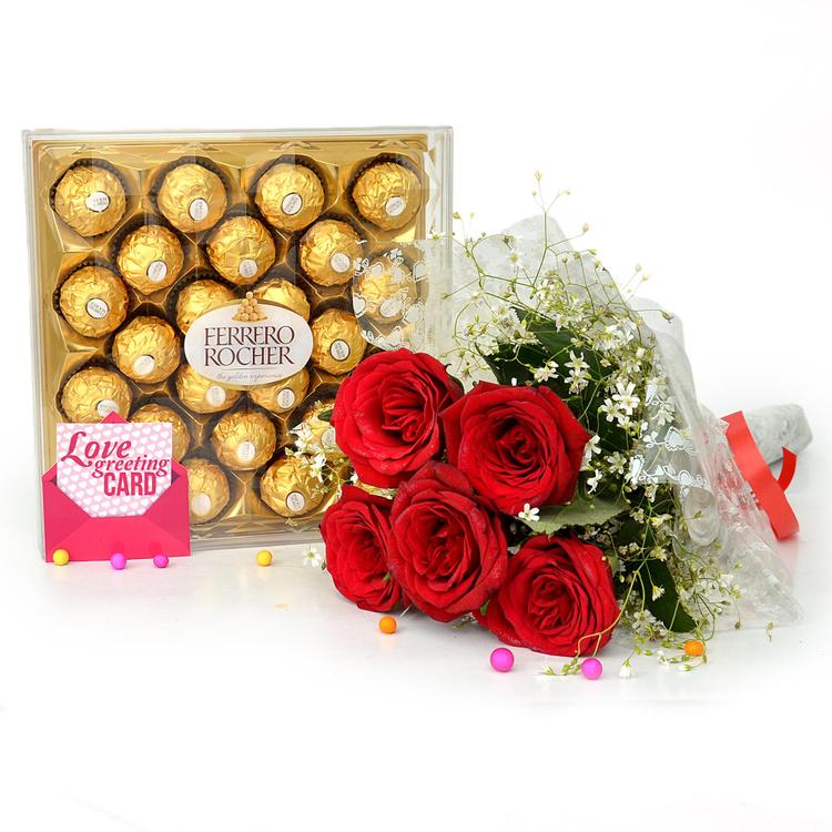 Valentine Card with Roses and Chocolate
