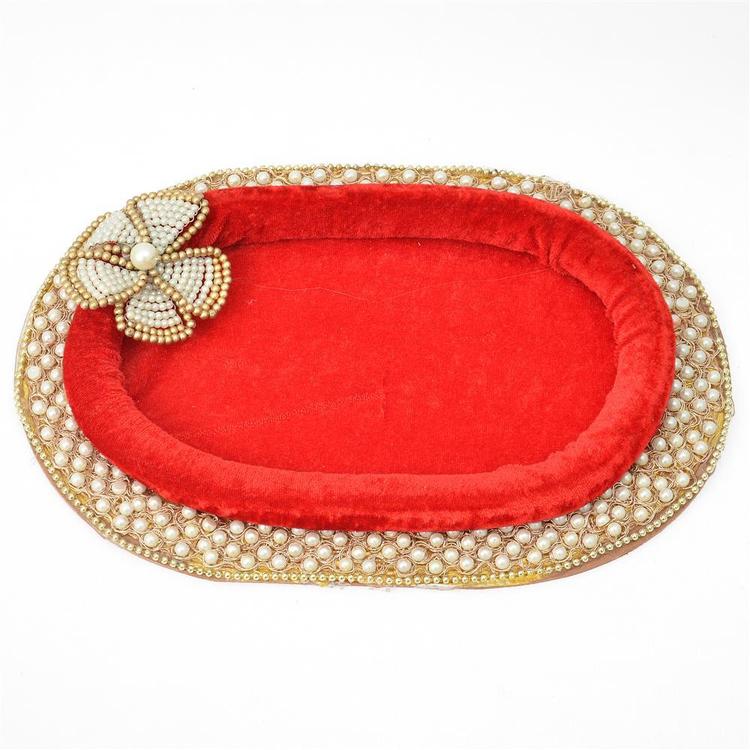 Velvety Red Moti Work Thali (Express)