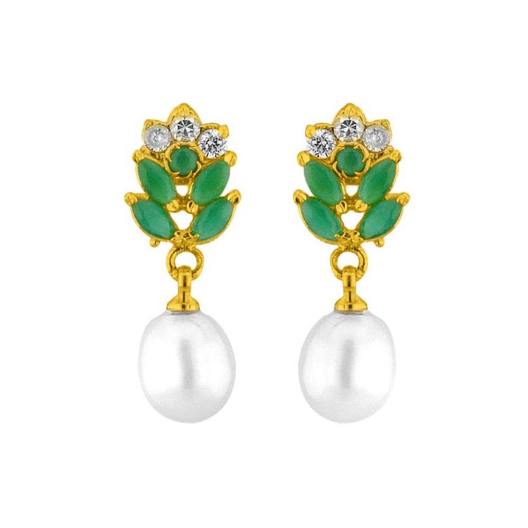 Green Stone Pearl Earrings