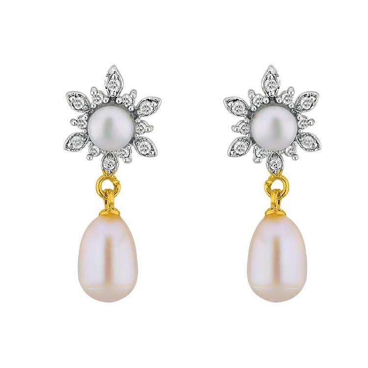 Sri Jagdamba Pearls Flower Drop Czpearl Earrings