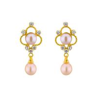Pink Pearls Drop Ear Rings