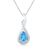 925 Sterling Silver Blue Topaz Diamond Pendant