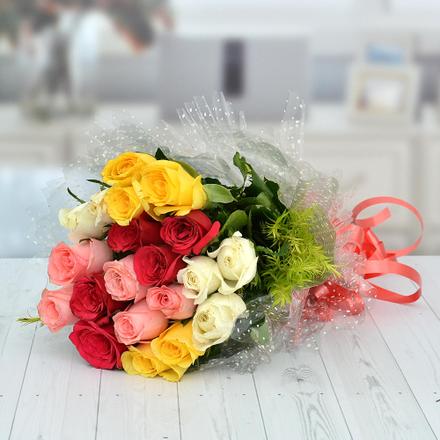 20 Multicolor roses bunch