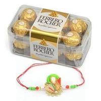 Fluorescent Pearl Rakhi with Ferrero Rocher - 16 Pcs