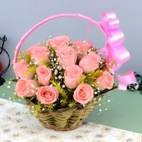 Basket of 18 Pink Roses N Fillers