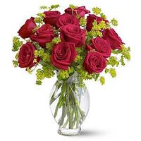 24 Red roses in glass vase