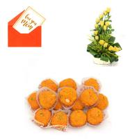 Yellow Roses with Motichoor Laddu