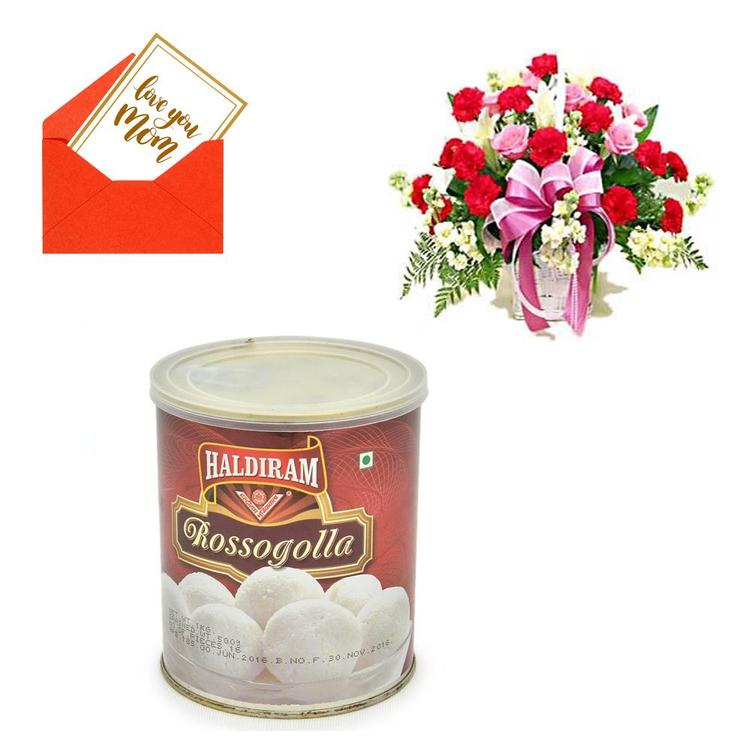Flower Bouquet & Haldiram Rasgula