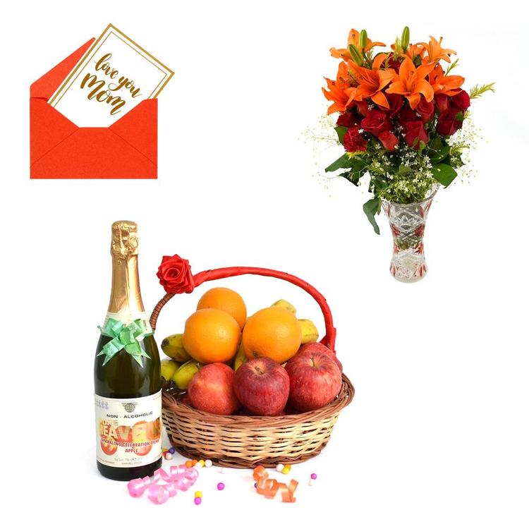 Flowers in Vase & Fruits