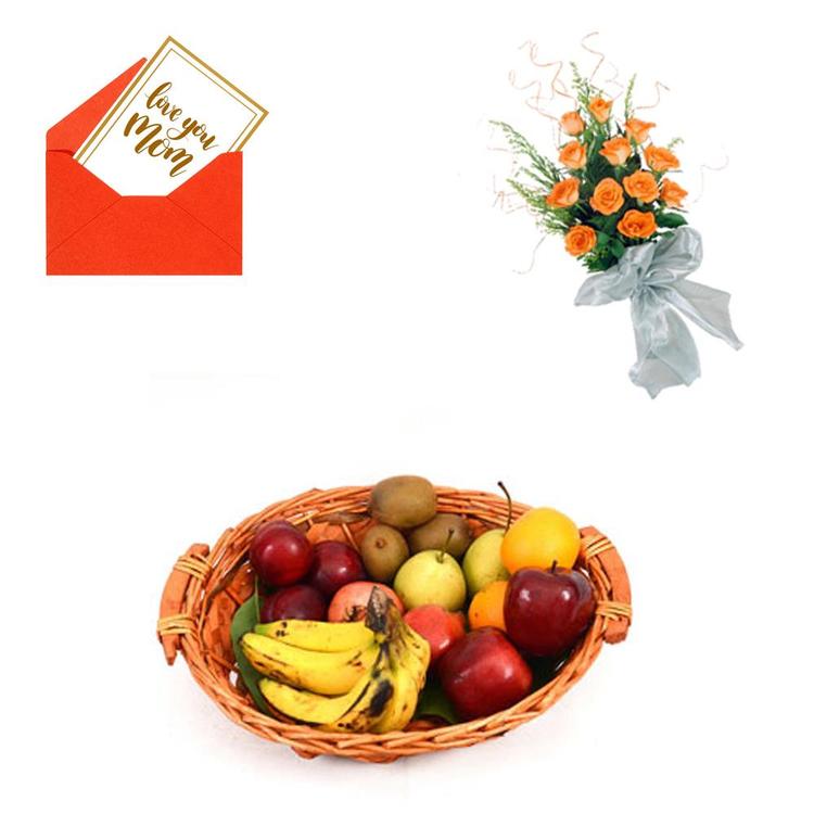 12 Orange Roses & Fruits