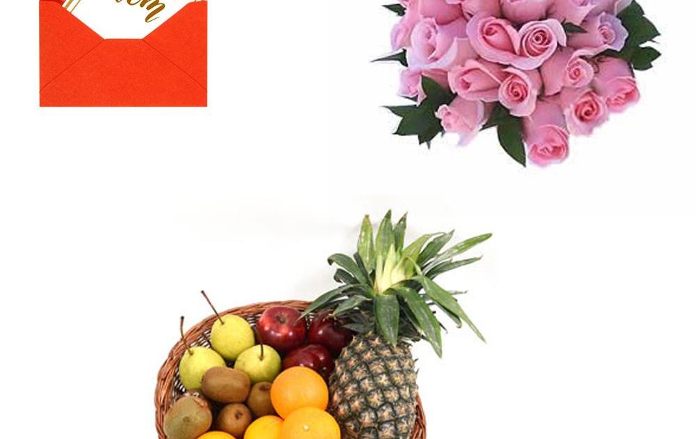 Pink Roses Bunch & Fruits Mother's Day Flowers & Fruits