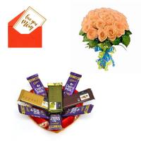 24 Peach Roses & Chocolates Mom Specials