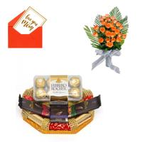 24 Orange Roses & Chocolates in Tray