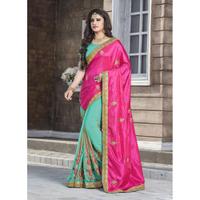 Looking Turquoise Lace & Embroidery Ethnic Saree