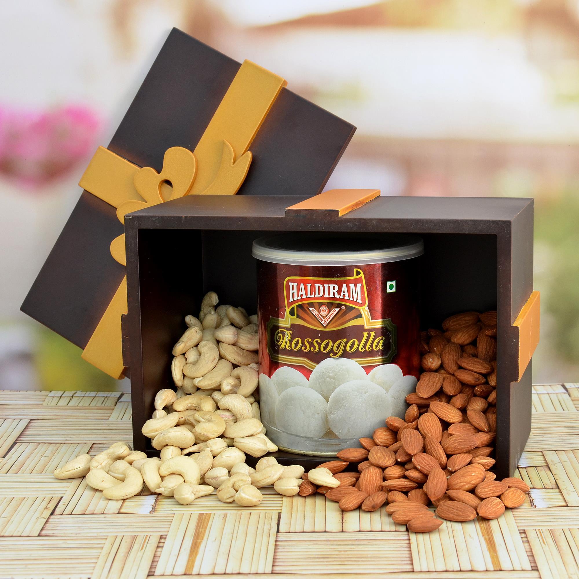 Rasgulla, 200gm Dry Fruit & a Box | Gift Baskets