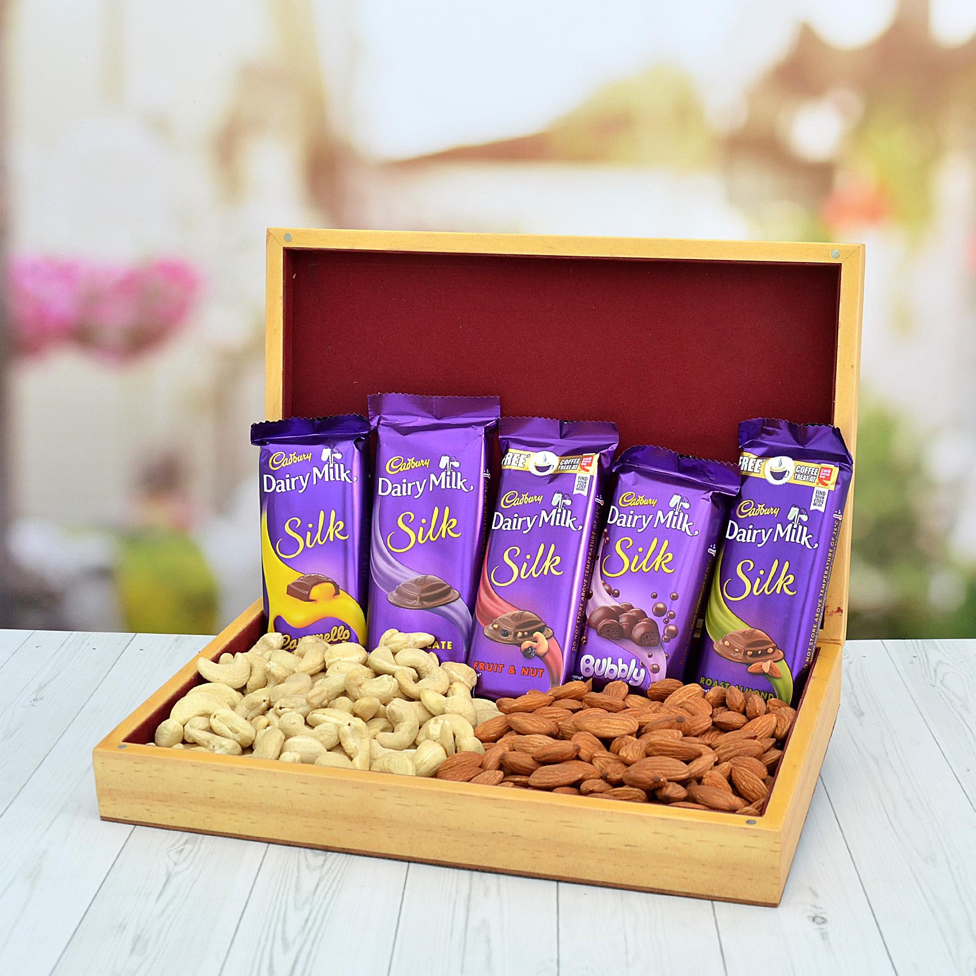 Dry Fruit, Dairy Milk Silk Combo in a Box Gift Baskets
