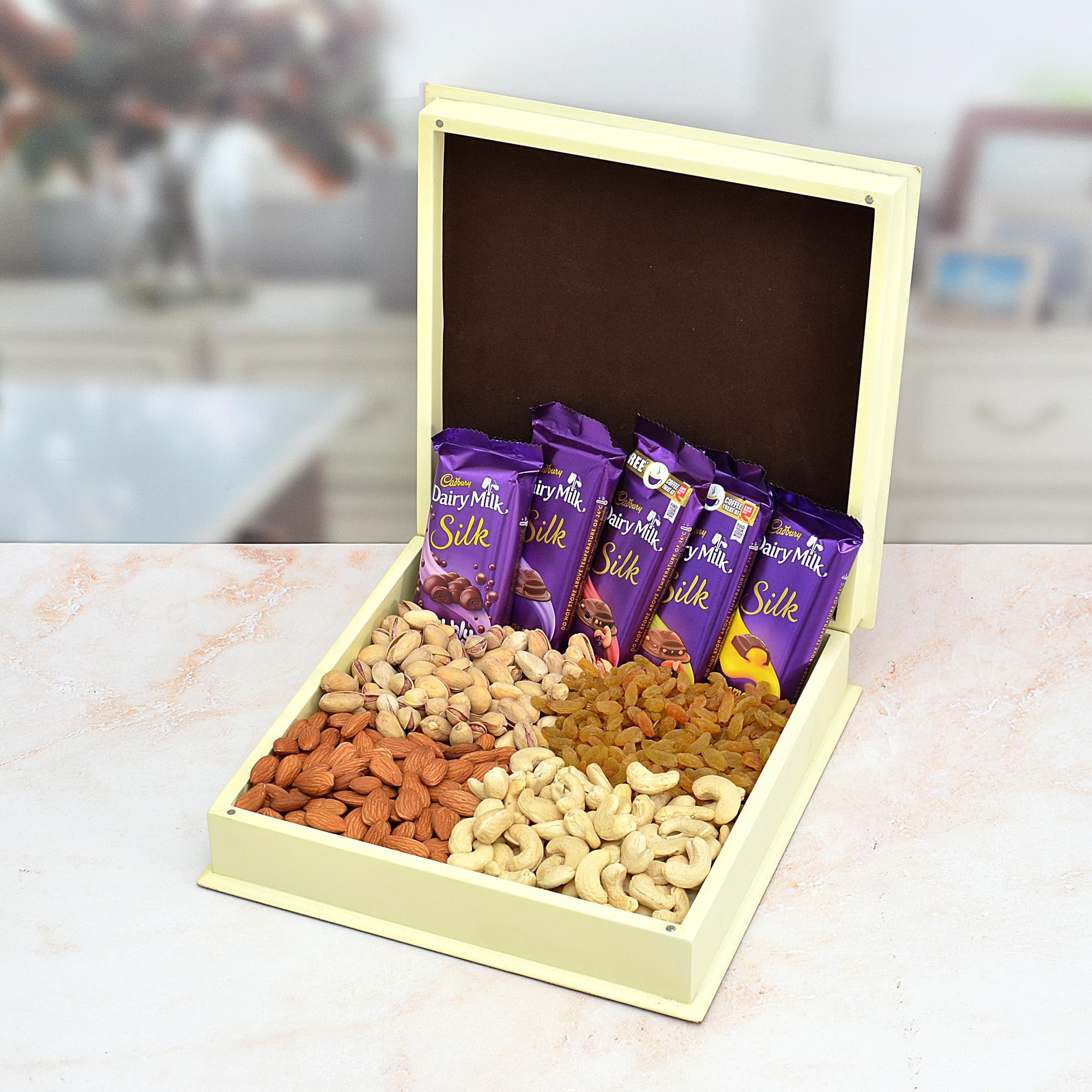 Chocolate & Dry Fruit Hamper Dairy Milk Silk & 400 grm Kaju, Almond